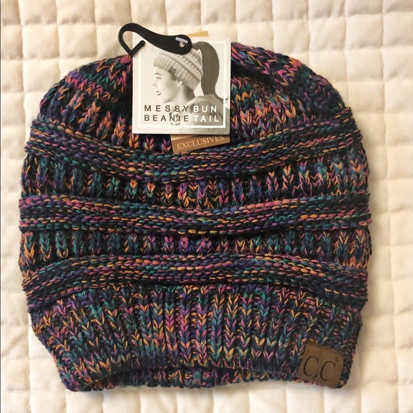 CC Boutique Accessories - Black Multi Messy Bun CC Beanie